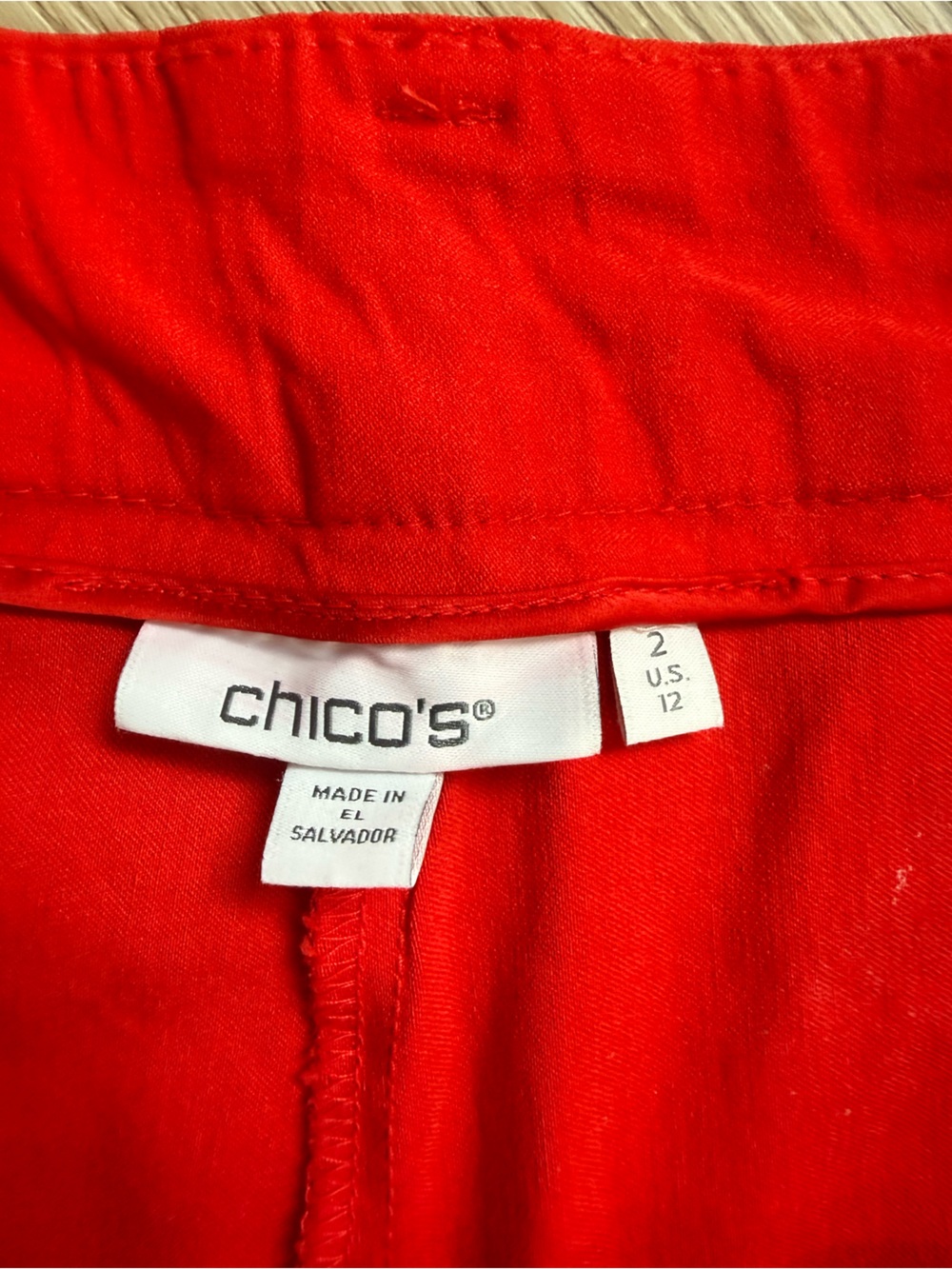 Chico's Red Ponte Capri Pants with Gold Button Detail - Picture 3 of 3